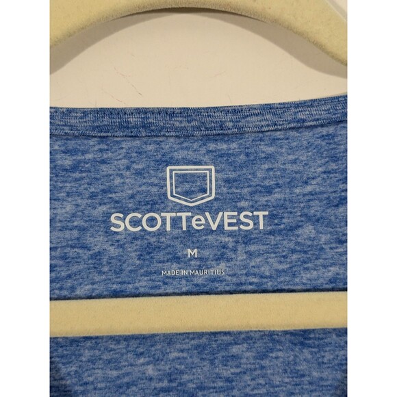 SCOTTeVEST Blue Faux Wrap Long Sleeve Daphne Dress Medium Zip Pockets - Picture 3 of 10